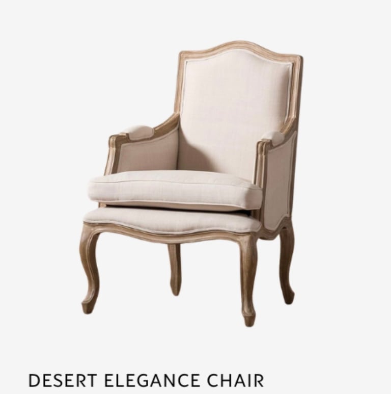 Desert Elegance Chair - beige upholstered wingback armchair with curved wooden frame and cabriole legs