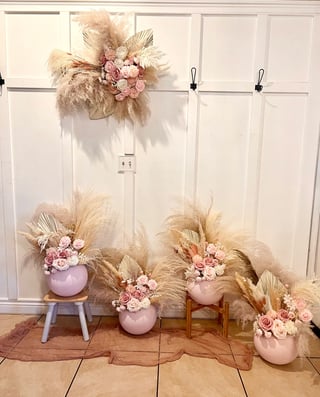 Decorative floral arrangement with dried pampas grass