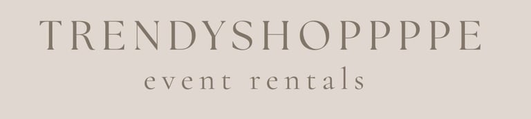 Trendyshoppppe event rentals logo with elegant serif typography on beige background