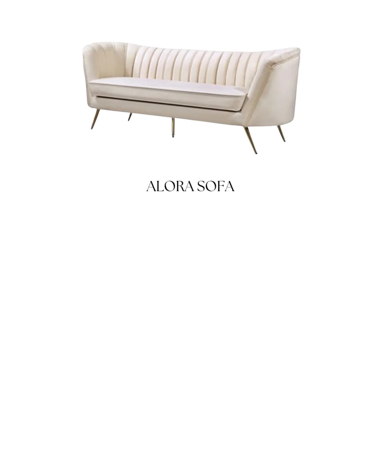 Alora Sofa - cream colored mid-century modern sofa with vertical channel stitching and tapered metal legs