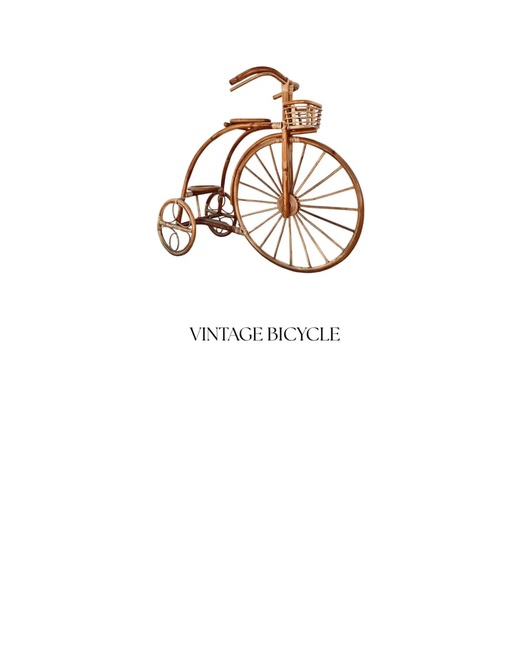 Vintage bicycle with large front wheel and small rear wheel in brown sketch style on white background